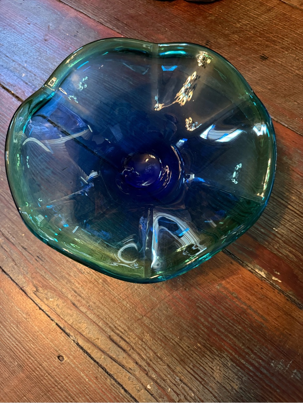 Murano Blue and Green Handblown Glass Bowl .